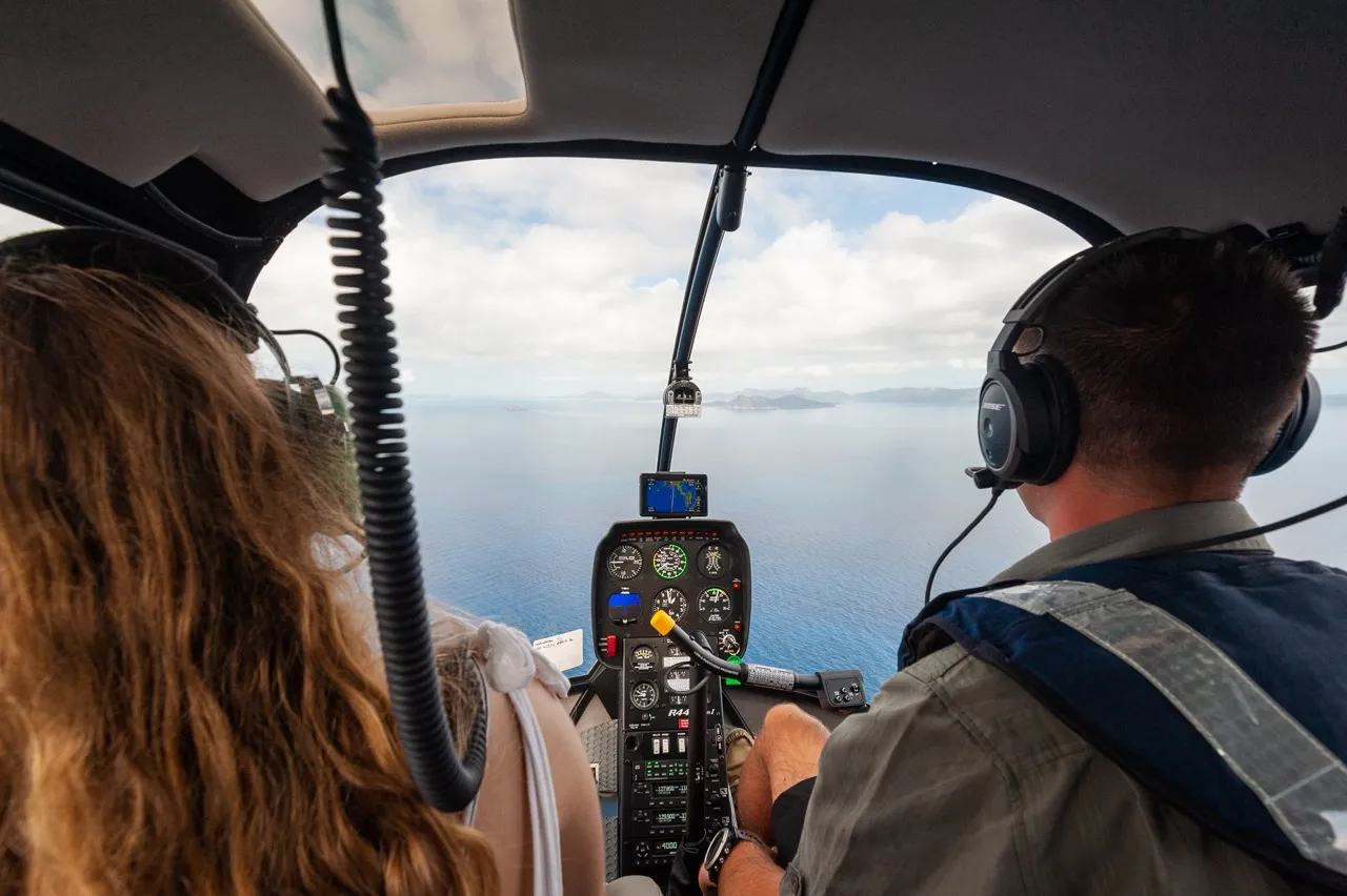 helicopter over great barrier reef